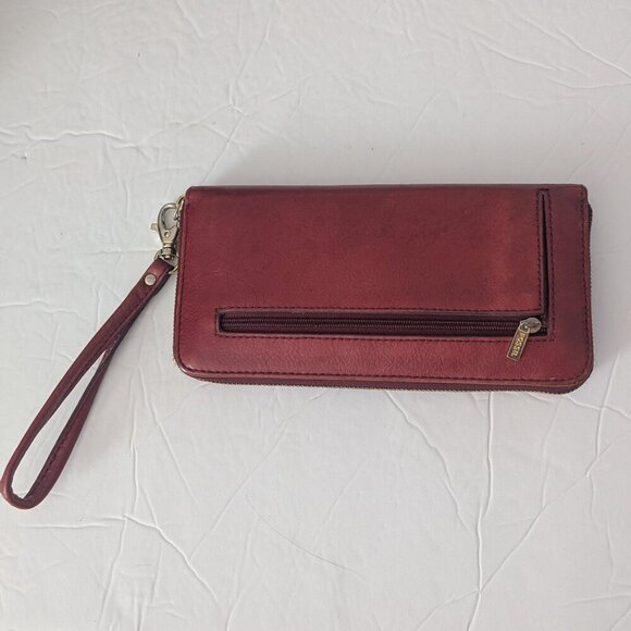 Vintage Fossil Wristlet Wallet Leather Clutch Bag Zip Around Red Maroon - Picture 2 of 6